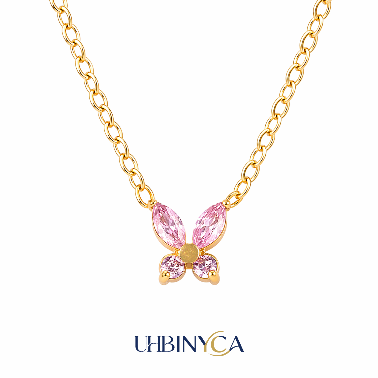 Butterfly Clasp Deployant - Köpüklü Zirkonya Kelebek Kolye Kolye Paslanmaz