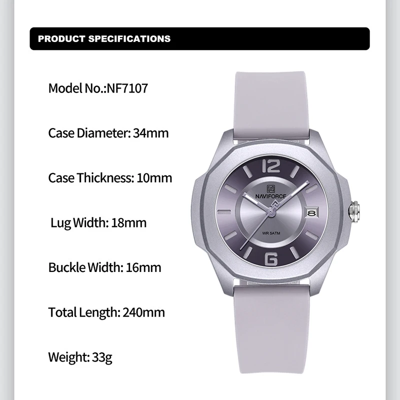 NAVIFORCE 7107 Kadınlar için I - Silicone Band Women incelemesi ve fiyatı